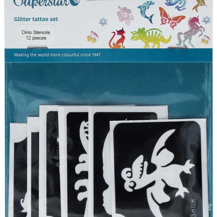 Superstar Superstar Glittertattoo sjablonenset Dino