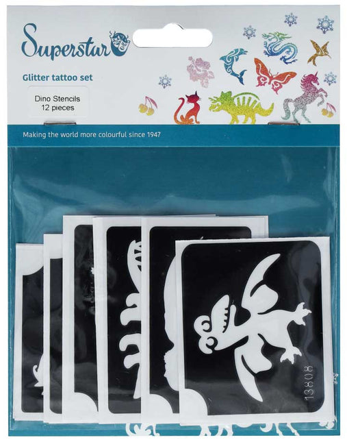 Superstar Superstar Glittertattoo sjablonenset Dino