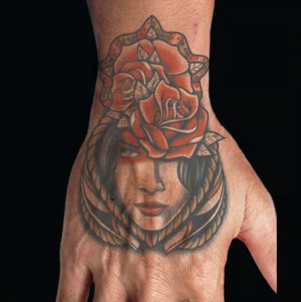 Tinsley Transfers Rose Girl Hand Tattoos