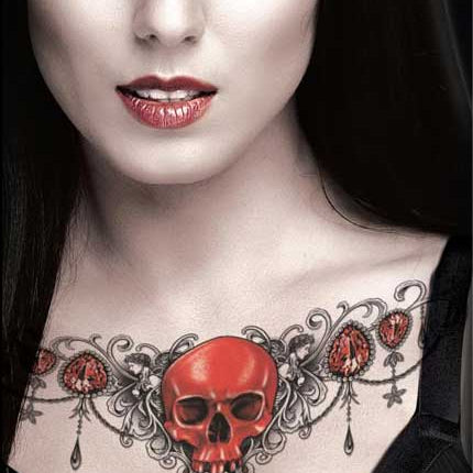 Tinsley Transfers Ruby Skull Collar Bone Tattoos