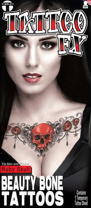 Tinsley Transfers Ruby Skull Collar Bone Tattoos