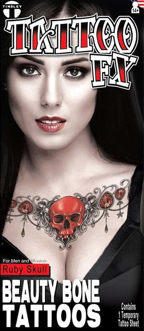 Tinsley Transfers Ruby Skull Collar Bone Tattoos