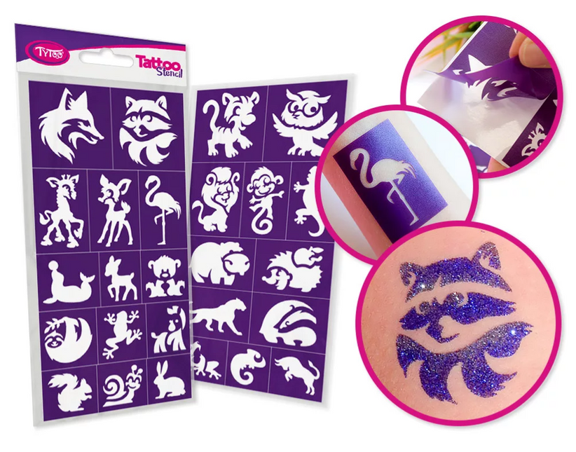 Tytoo Glittertattoo sjablonenset Bosdieren