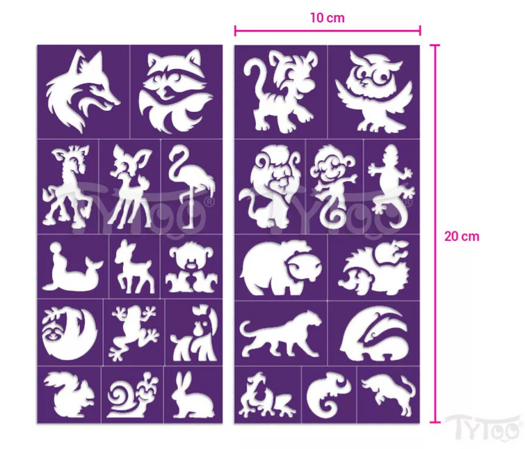 Tytoo Glittertattoo sjablonenset Bosdieren