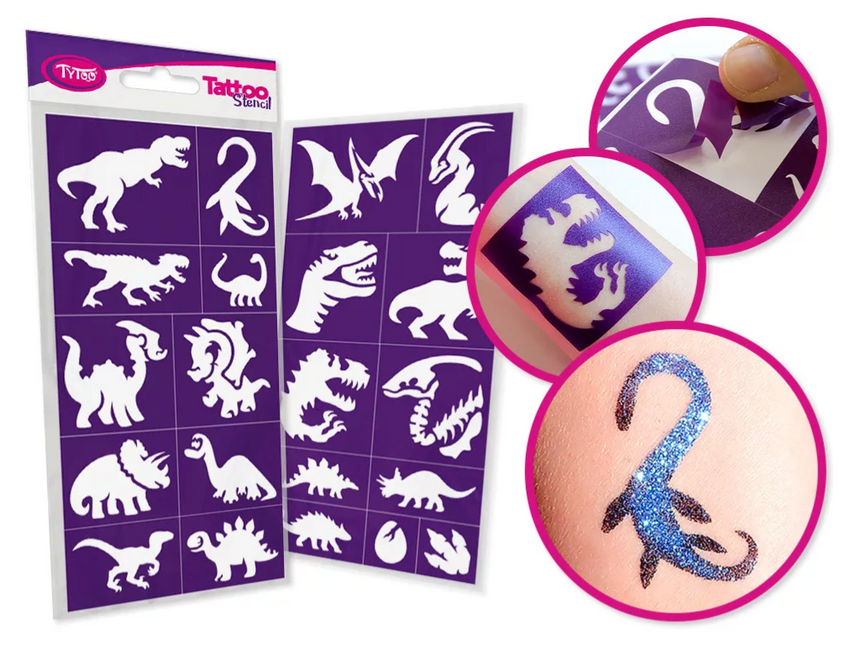 Tytoo Glittertattoo sjablonenset Dinosaurussen
