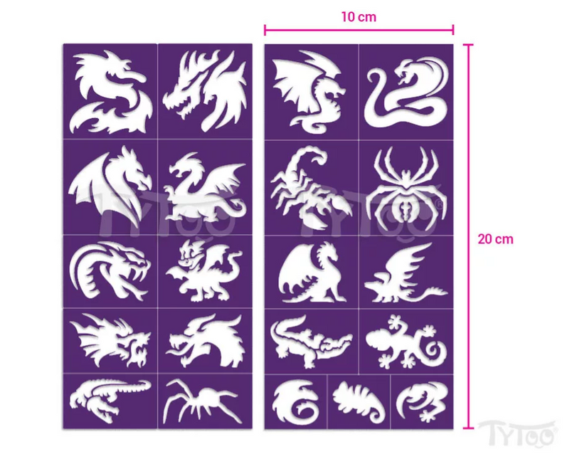 Tytoo Glittertattoo sjablonenset Draken en hagedissen