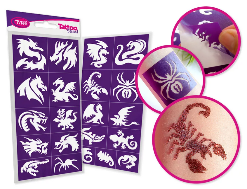 Tytoo Glittertattoo sjablonenset Draken en hagedissen