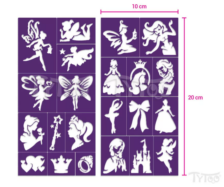 Tytoo Glittertattoo sjablonenset Feeen en prinsessen