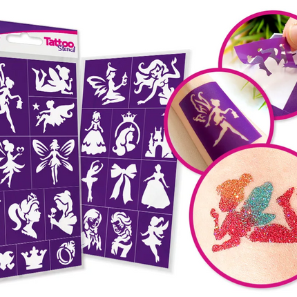 Tytoo Glittertattoo sjablonenset Feeen en prinsessen