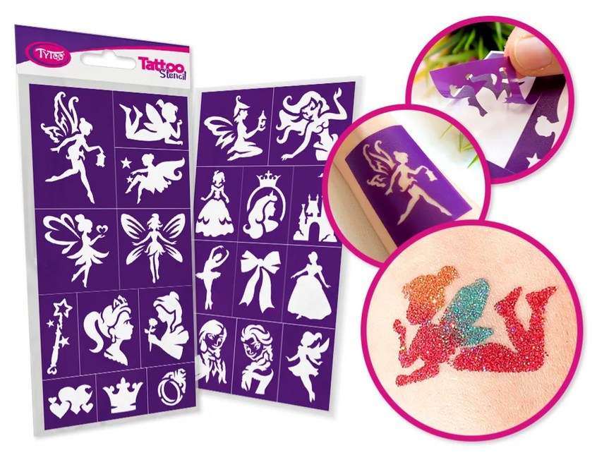 Tytoo Glittertattoo sjablonenset Feeen en prinsessen
