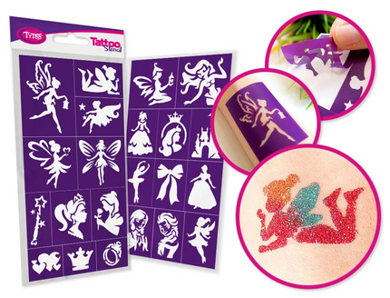 Tytoo Glittertattoo sjablonenset Feeen en prinsessen