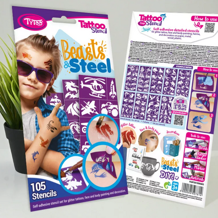 Tytoo Glittertattoo sjablonenset Jongens 105 stuks