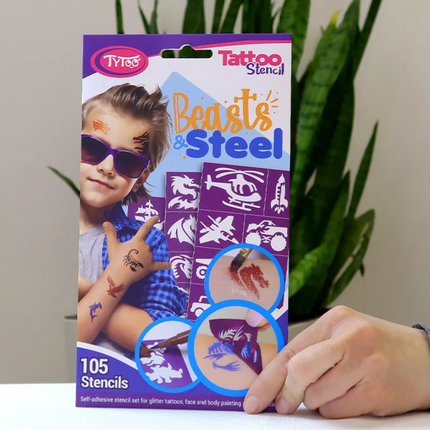 Tytoo Glittertattoo sjablonenset Jongens 105 stuks