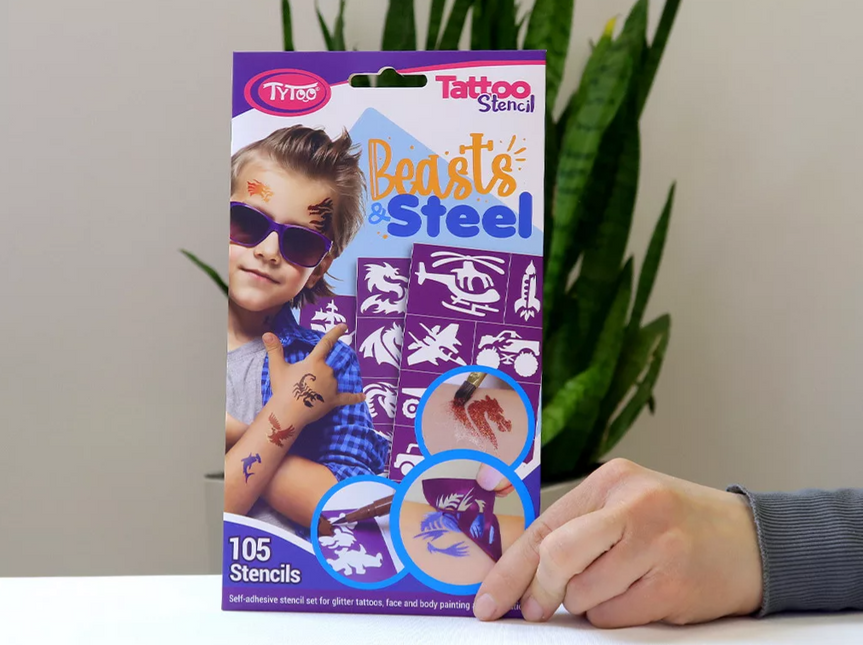 Tytoo Glittertattoo sjablonenset Jongens 105 stuks