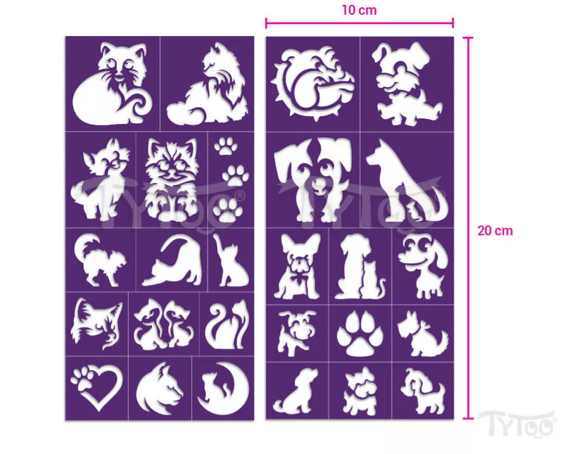 Tytoo Glittertattoo sjablonenset Katten en honden