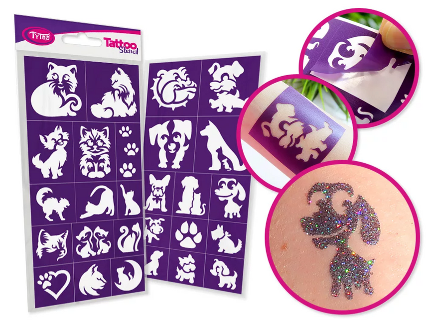 Tytoo Glittertattoo sjablonenset Katten en honden