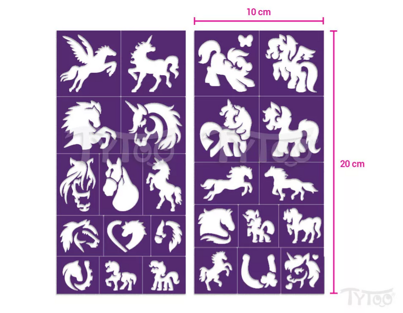 Tytoo Glittertattoo sjablonenset Paarden