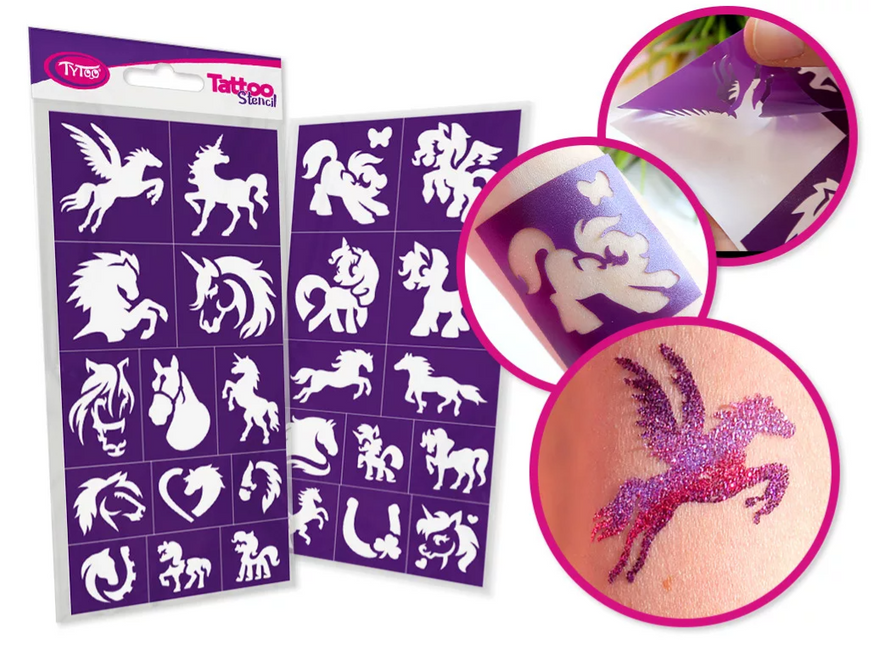 Tytoo Glittertattoo sjablonenset Paarden