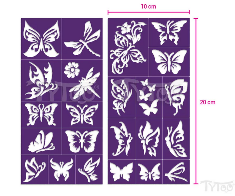 Tytoo Glittertattoo sjablonenset Vlinders