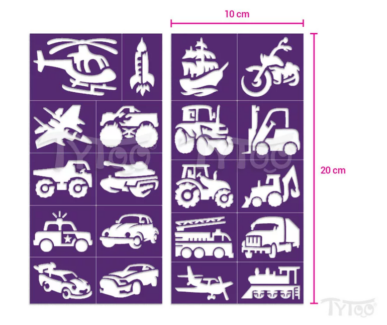 Tytoo Glittertattoo sjablonenset Voertuigen