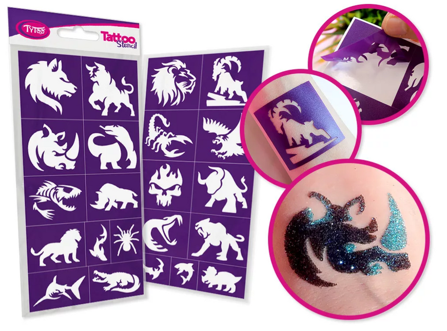 Tytoo Glittertattoo sjablonenset Wilde dieren