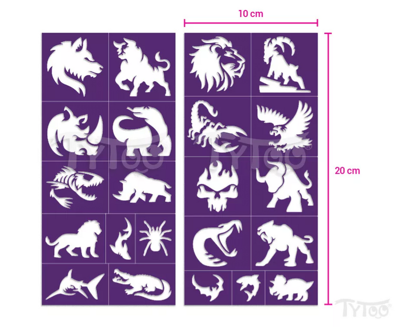 Tytoo Glittertattoo sjablonenset Wilde dieren