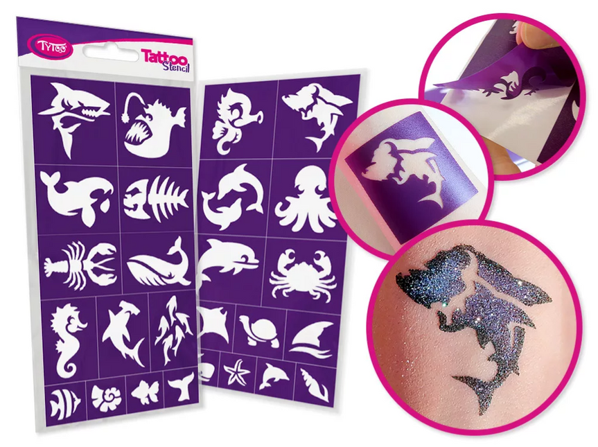 Tytoo Glittertattoo sjablonenset Zee dieren