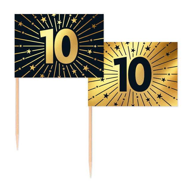 WeFiesta Cocktailprikkers 10 Goud & Zwart 50 stuks