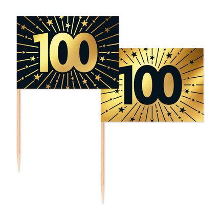 WeFiesta Cocktailprikkers 100 Goud & Zwart 50 stuks