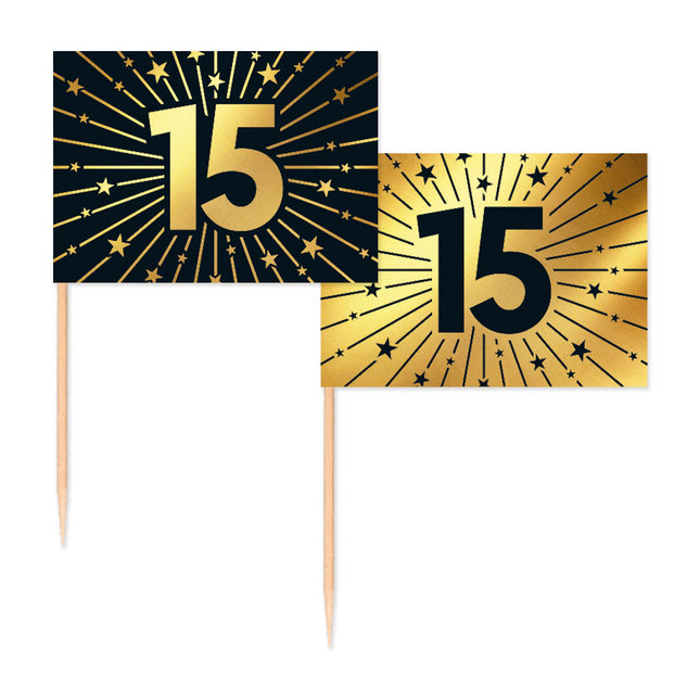 WeFiesta Cocktailprikkers 15 Goud & Zwart 50 stuks