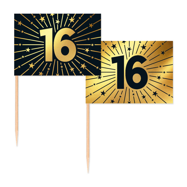 WeFiesta Cocktailprikkers 16 Goud & Zwart 50 stuks