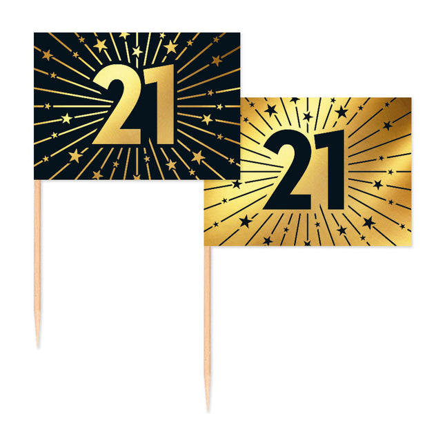 WeFiesta Cocktailprikkers 21 Goud & Zwart 50 stuks