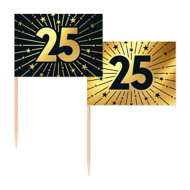 WeFiesta Cocktailprikkers 25 Goud & Zwart 50 stuks