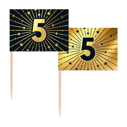 WeFiesta Cocktailprikkers 5 Goud & Zwart 50 stuks