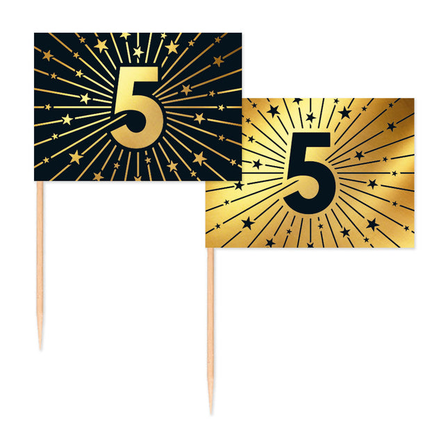 WeFiesta Cocktailprikkers 5 Goud & Zwart 50 stuks