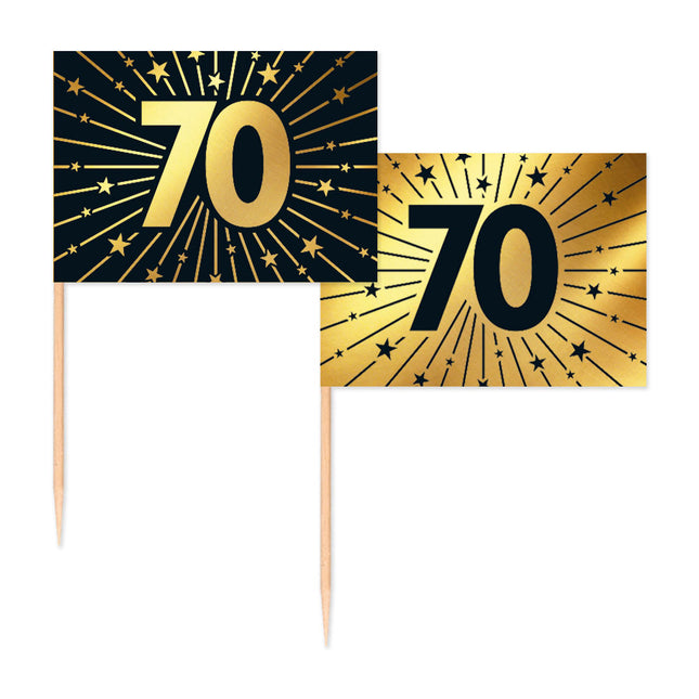 WeFiesta Cocktailprikkers 70 Goud & Zwart 50 stuks