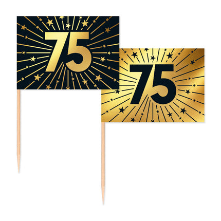 WeFiesta Cocktailprikkers 75 Goud & Zwart 50 stuks