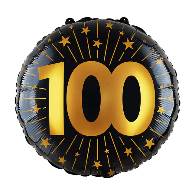 WeFiesta Folieballon 100 Goud Zwart 45 cm