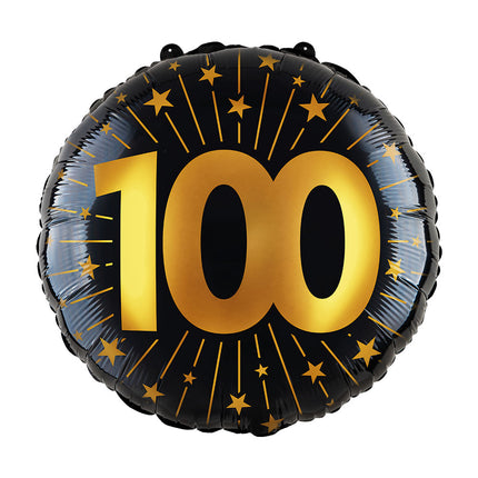 WeFiesta Folieballon 100 Goud Zwart 45 cm