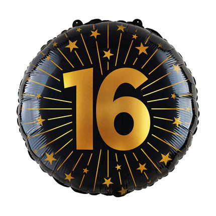 WeFiesta Folieballon 16 Goud Zwart 45 cm