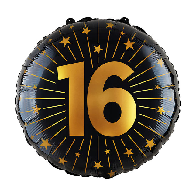 WeFiesta Folieballon 16 Goud Zwart 45 cm