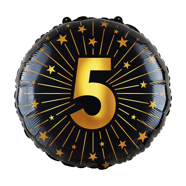 WeFiesta Folieballon 5 Goud Zwart 45 cm