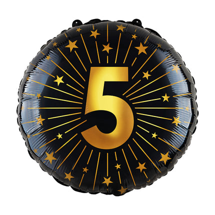WeFiesta Folieballon 5 Goud Zwart 45 cm
