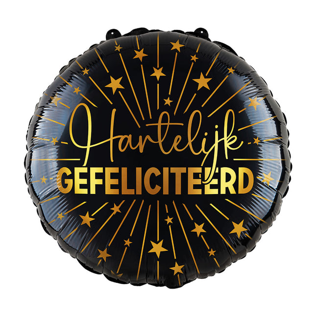 WeFiesta Folieballon Hartelijk Gefeliciteerd Goud Zwart 45 cm