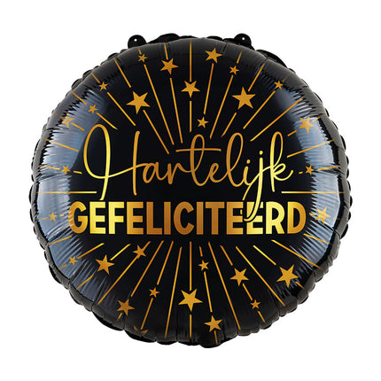 WeFiesta Folieballon Hartelijk Gefeliciteerd Goud Zwart 45 cm