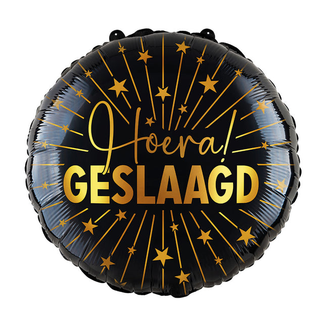 WeFiesta Folieballon Hoera Geslaagd Goud Zwart 45 cm
