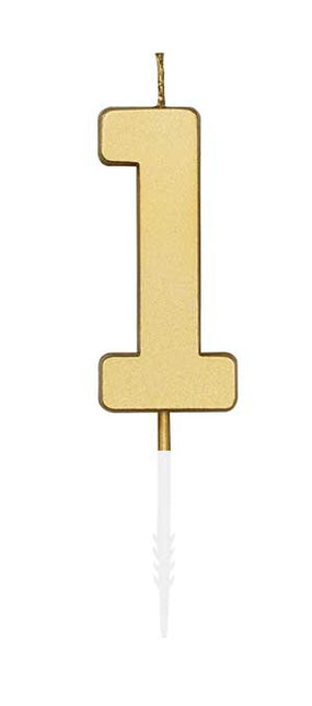 WeFiesta Metallic gouden taartkaars cijfer 1 van 4,5 cm