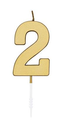 WeFiesta Metallic gouden taartkaars cijfer 2 van 4,5 cm
