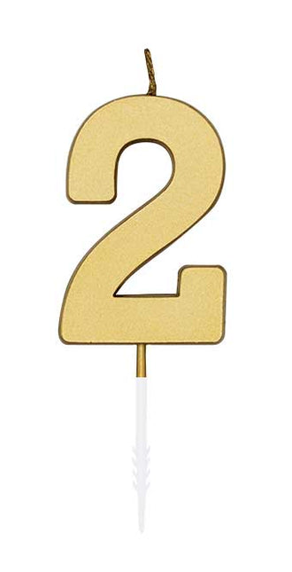 WeFiesta Metallic gouden taartkaars cijfer 2 van 4,5 cm