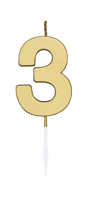 WeFiesta Metallic gouden taartkaars cijfer 3 van 4,5 cm